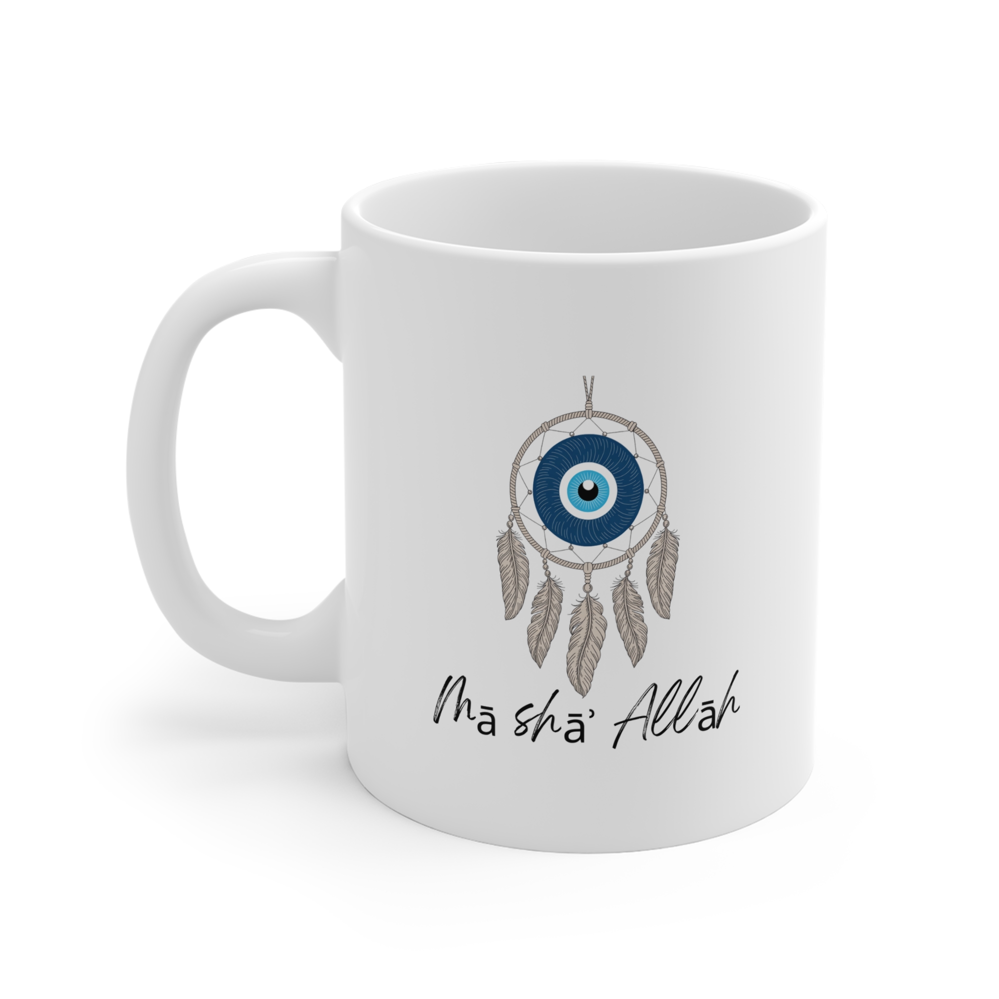 Keramiktasse "Nazar Auge" – mit Federdetails und elegantem Schriftzug – Bild 2