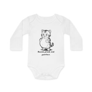 Baby-Body langarm "Round, Proud & Purrfect" – Bio-Baumwolle mit süßem Katzenmotiv