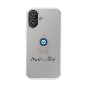 iPhone Hülle "Nazar Auge" – transparent-matt mit Schutzsymbol & Schriftzug