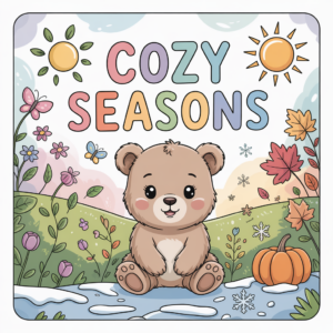 Cozy Seasons Malbuch für alle Jahreszeiten mit süssem Bären und saisonalen Naturmotiven