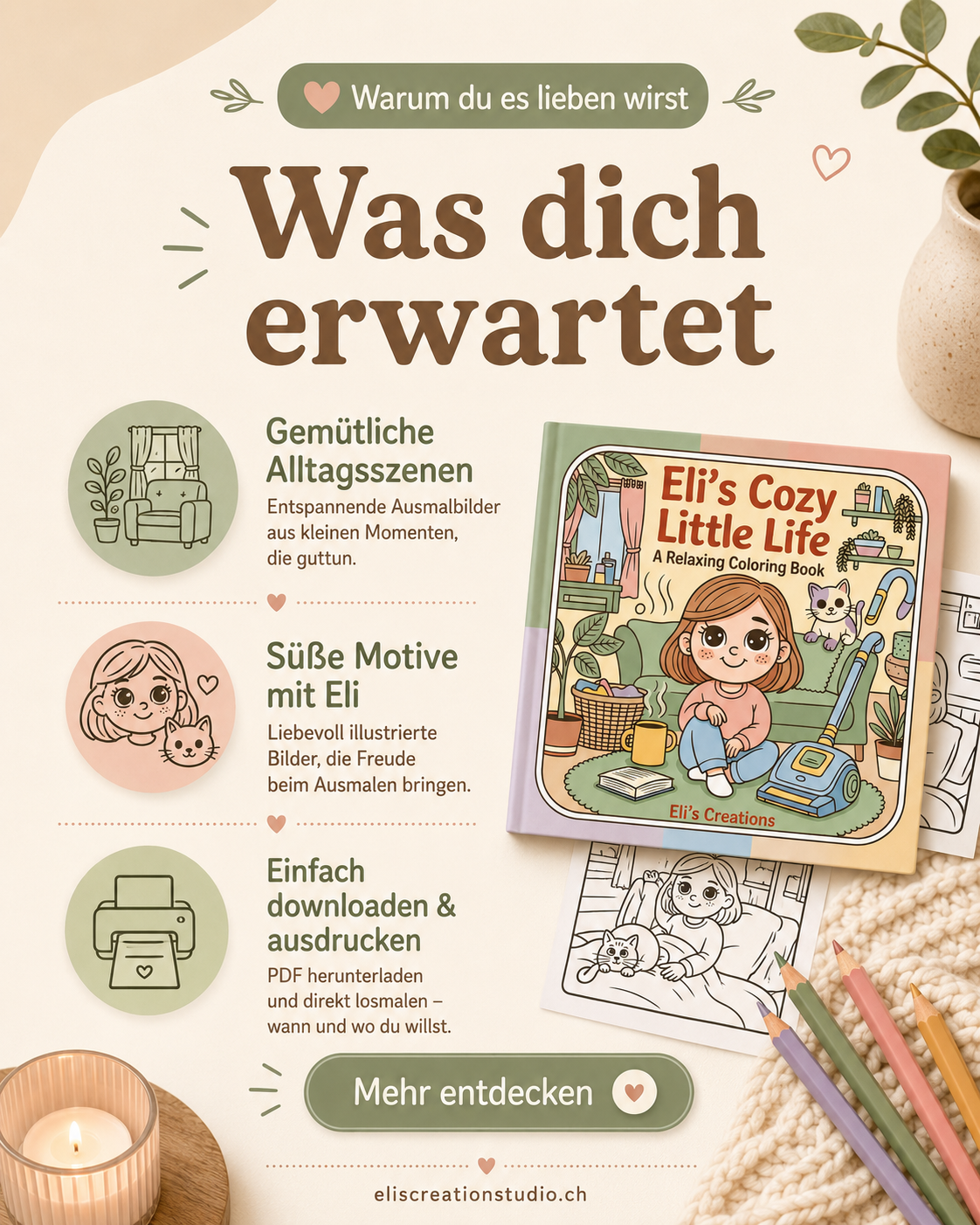 Eli's Cozy Little Life - Cozy Coloring Book PDF Malbuch für Erwachsene – Bild 2