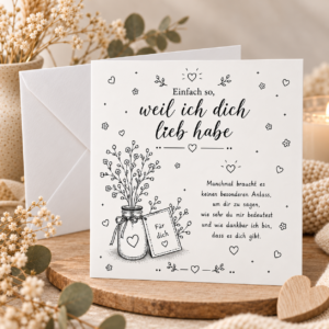 Grusskarte - einfach so, weil ich dich lieb habe, quadratisch, Faltkarte, mit Umschlag
