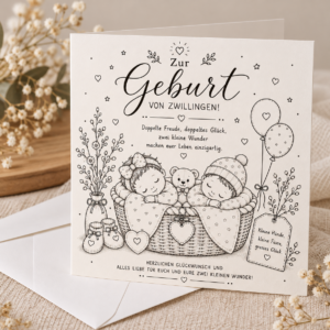 Glückwunschkarte, Zwillinge, Faltkarte, quadratisch