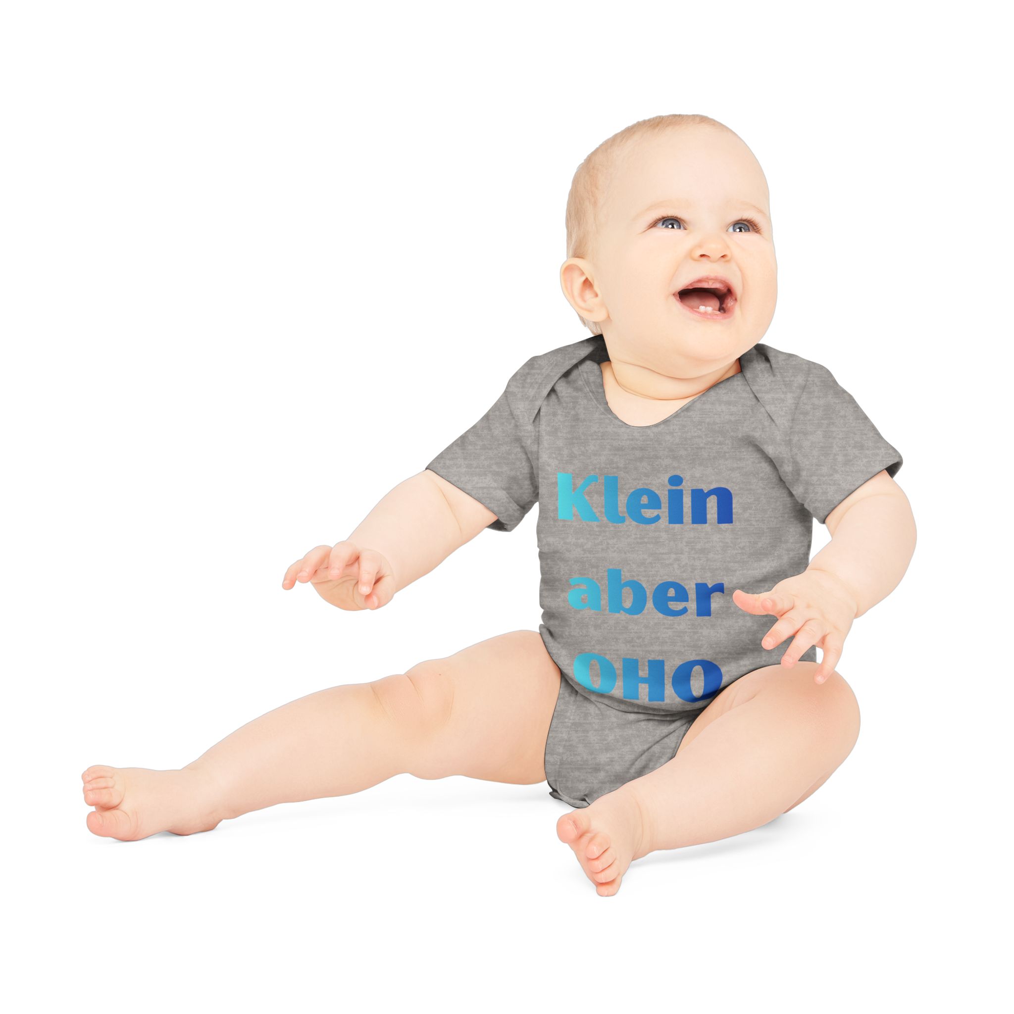 Baby Body "Klein aber Oho" – Blockschrift Blau-Türkis – Bild 6