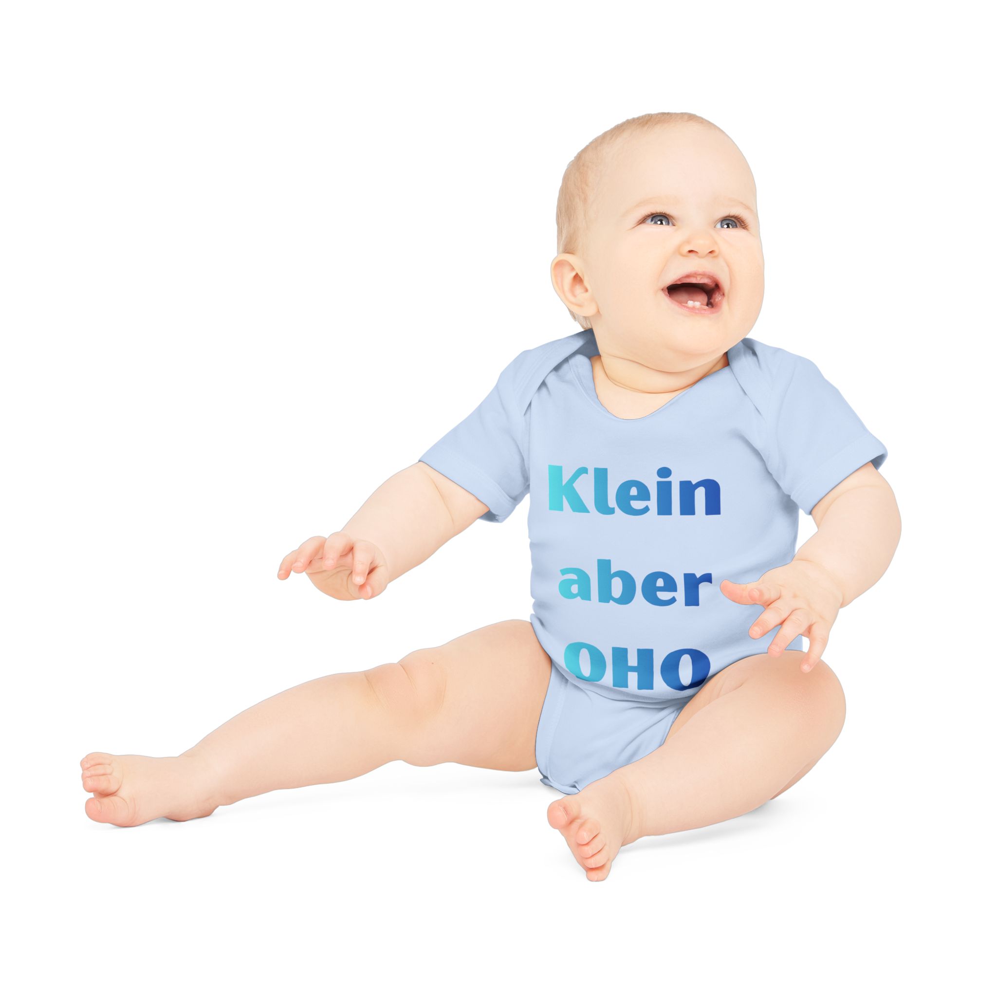 Baby Body "Klein aber Oho" – Blockschrift Blau-Türkis – Bild 9