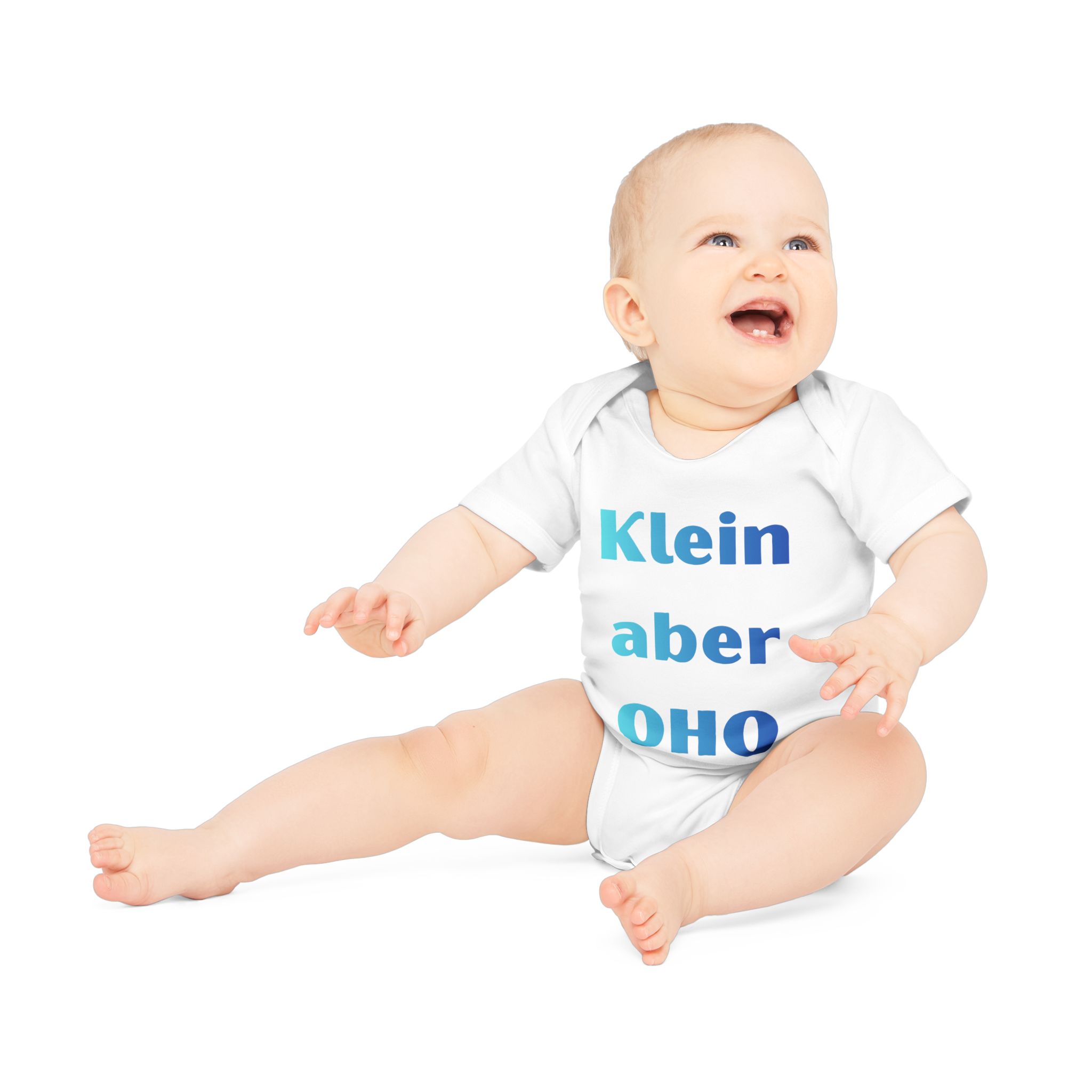 Baby Body "Klein aber Oho" – Blockschrift Blau-Türkis – Bild 3