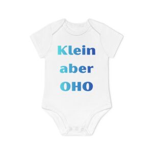 Baby Body "Klein aber Oho" – Blockschrift Blau-Türkis