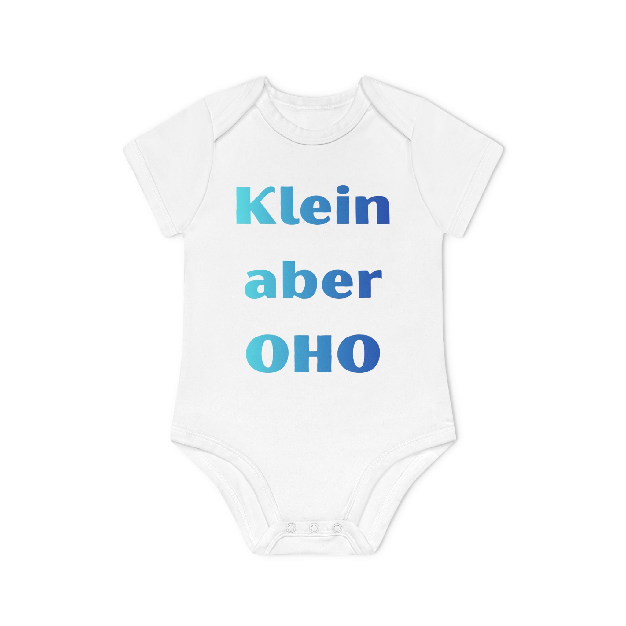 Baby Body "Klein aber Oho" – Blockschrift Blau-Türkis
